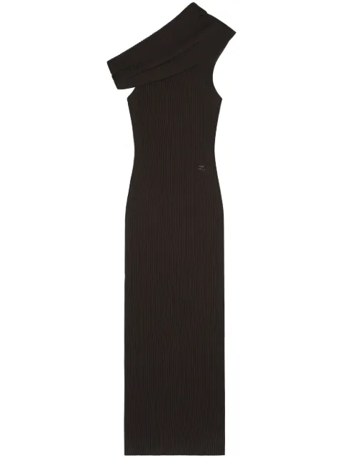 Courrèges asymetric ribbed-knit long dress Brown 324MRO469FI0001