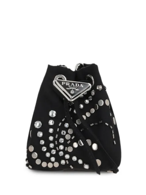 Prada logo-appliqué studded bucket bag Black 1NR0162CZ5