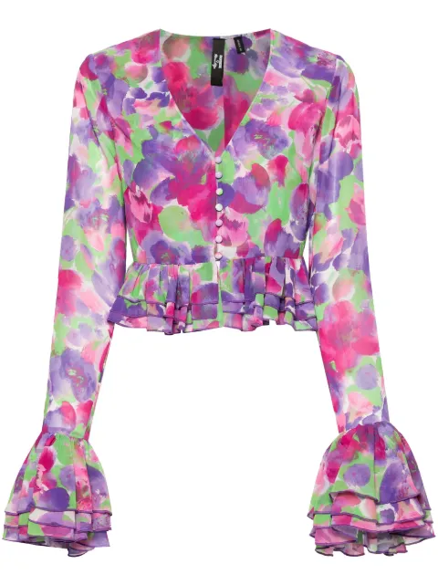ROTATE BIRGER CHRISTENSEN floral-print cropped blouse Purple 1129042991