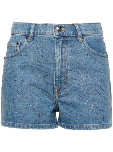 ROTATE BIRGER CHRISTENSEN rhinestoned high-rise denim shorts Blue 112639