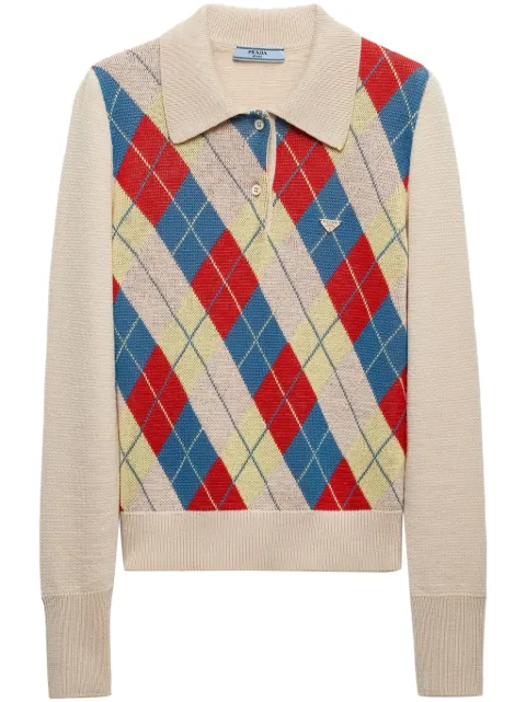 Prada argyle-knit wool polo shirt Neutrals P24G2ZSOOO15I3
