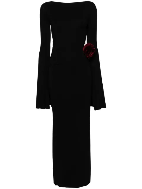 MANURÍ floral-appliqué jersey maxi dress Black MRFW24DR9VI10