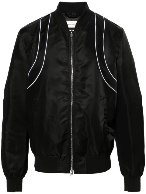 Alexander McQueen piped-trim zip-up bomber jacket Black 794249QRAAK1000