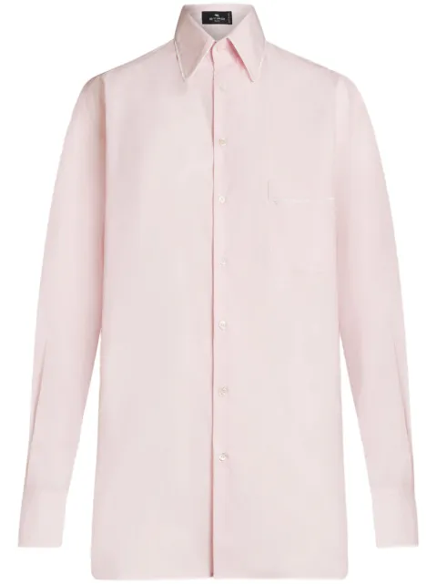 ETRO piped-trim cotton-poplin shirt Pink WRIA002899TU5J0