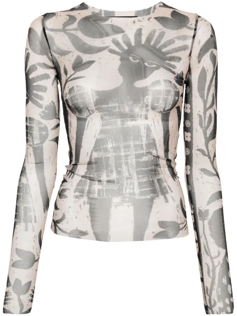 Botter graphic-print mesh T-shirt Neutrals W3030J016