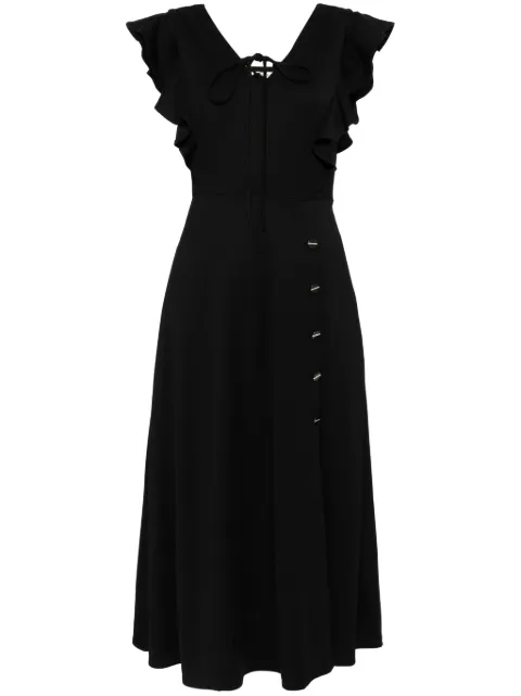 b+ab ruffle-detail V-neck midi dress Black 4U675AS