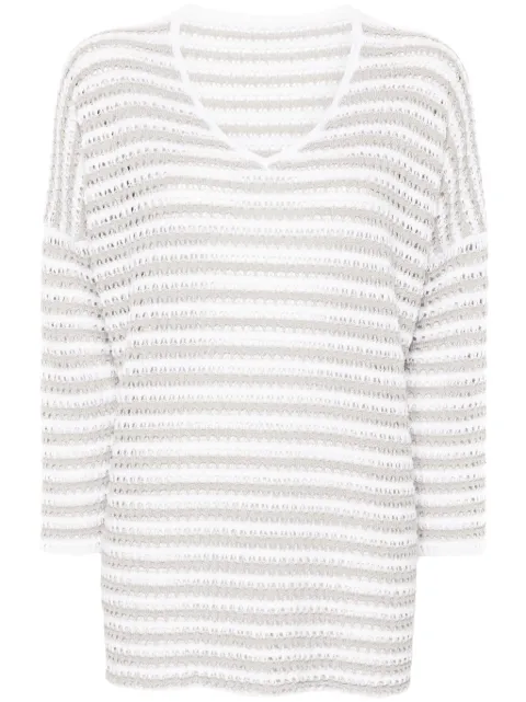 Le Tricot Perugia stripe open-knit jumper White 46041