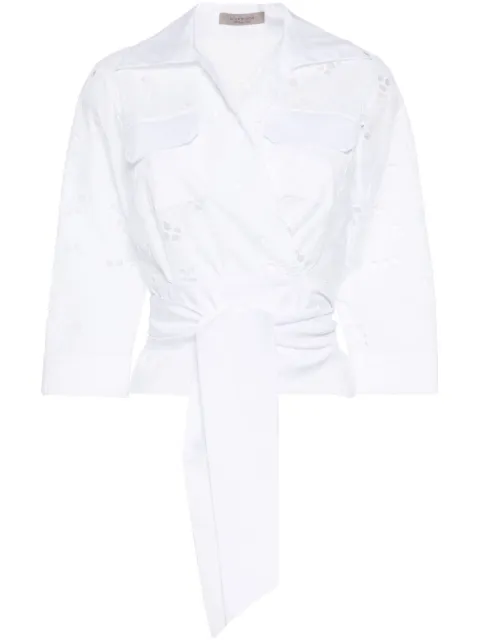 D.Exterior floral-embroidery wrap shirt White 58739