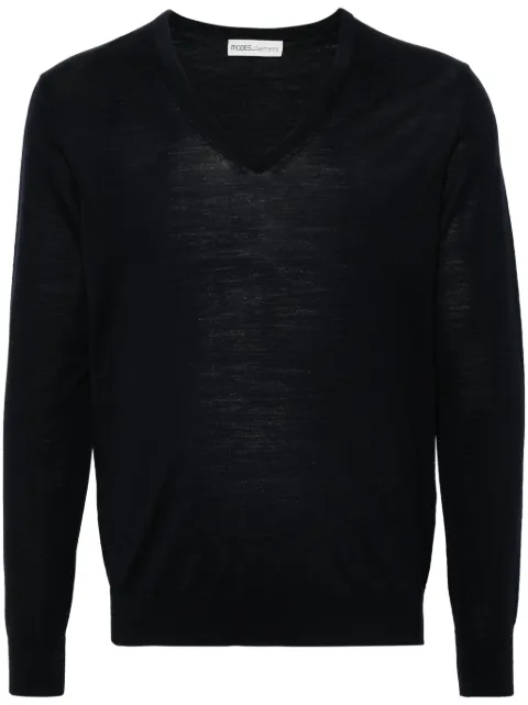 MODES GARMENTS V-neck merino wool jumper Blue MGKNIT3