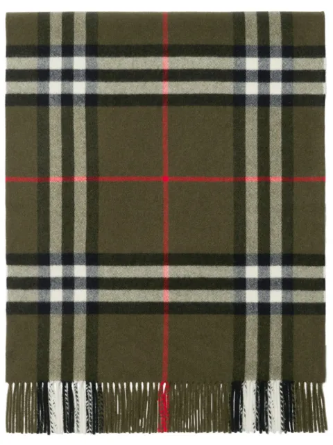 Burberry check-print fringed cashmere scarf Green 8091017