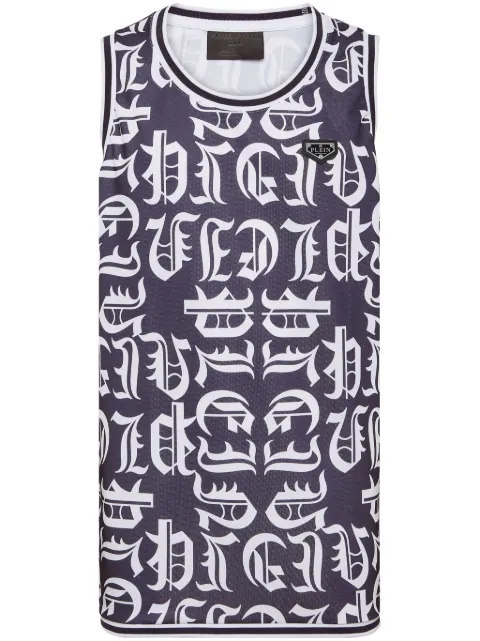 Philipp Plein all-over logo-print tank top Blue UADCMTK7984PTE003N