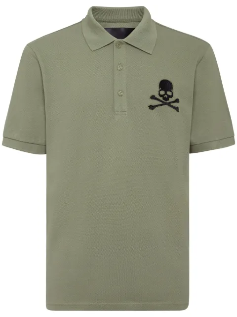 Philipp Plein Skull & Bones embroidered cotton polo shirt Green UADCMTK7983PTE003N