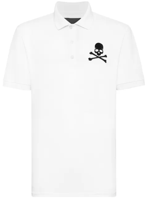 Philipp Plein Skull&Bones-print cotton polo shirt White UADCMTK7983PTE003N