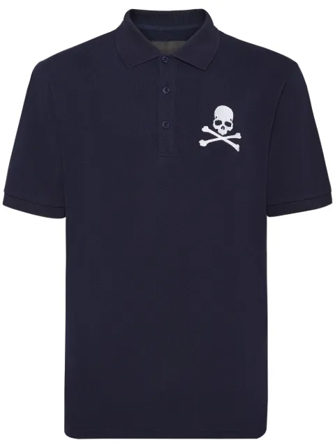 Philipp Plein Skull & Bones embroidered cotton polo shirt Blue UADCMTK7983PTE003N