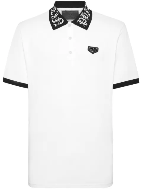 Philipp Plein logo-plaque cotton polo shirt White UADCMTK7982PTE003N