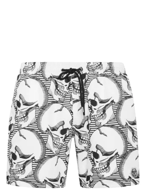 Philipp Plein skull-print swim shorts White UADCMMX0187PNY002N