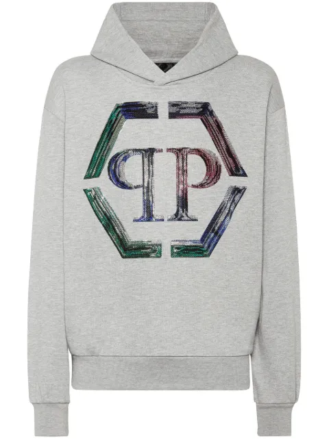 Philipp Plein Strass Hexagon hoodie Grey UADCMJB3564PJY002N