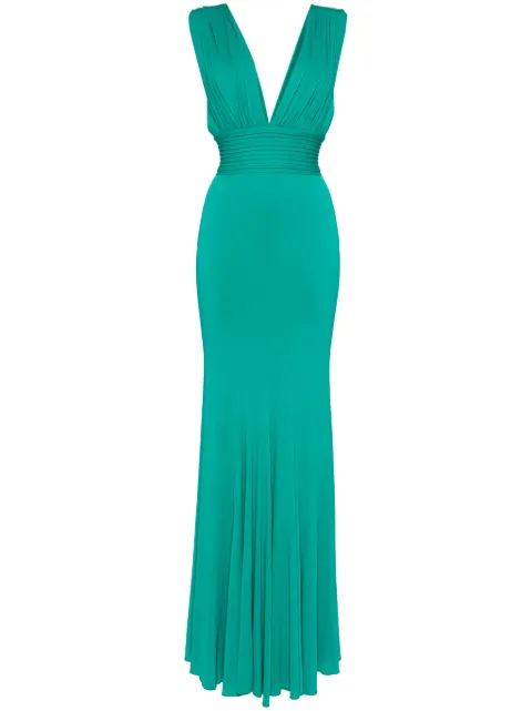 Herve L. Leroux plunging v-neck gown Green C15124