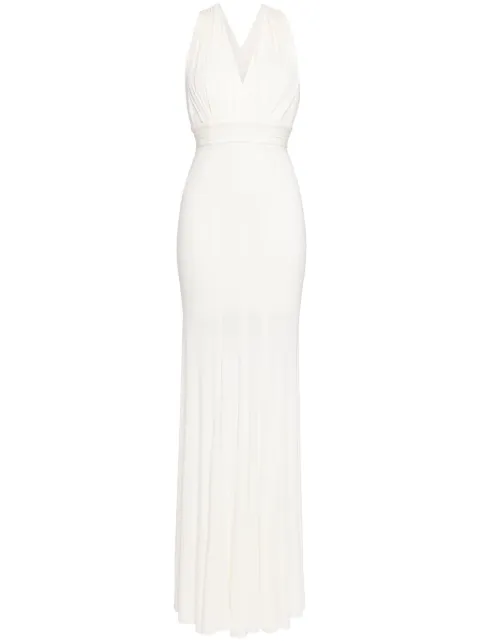 Herve L. Leroux pleated fishtail gown White 122372E