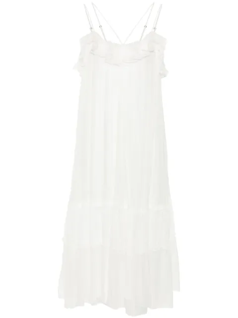 NISSA floral-lace-detail silk dress White RC14908WHITE