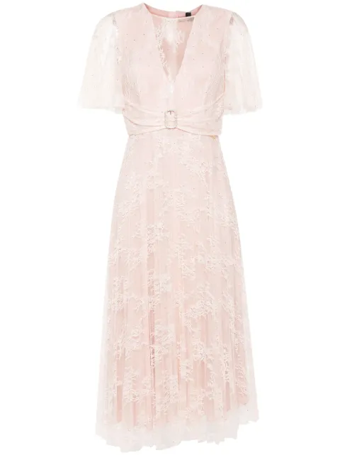 NISSA lace-overlay pleated dress Pink RS14963