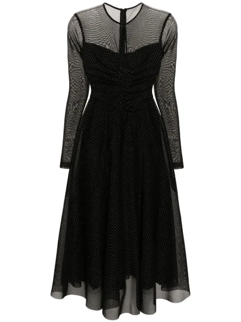 NISSA rhinestone-embellished tulle midi dress Black RS15587BLACK