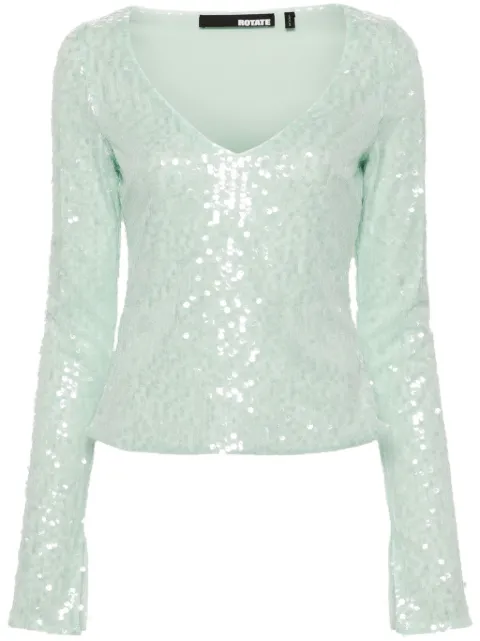 ROTATE BIRGER CHRISTENSEN sequinned mesh longleeved T-shirt Green 112576