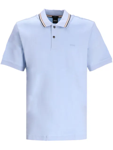BOSS stripe-trimmed cotton polo shirt Blue 50469360