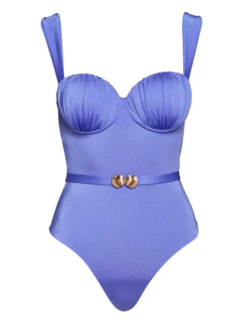 Noire Swimwear belted ruched balconette swimsuit Purple NSW418