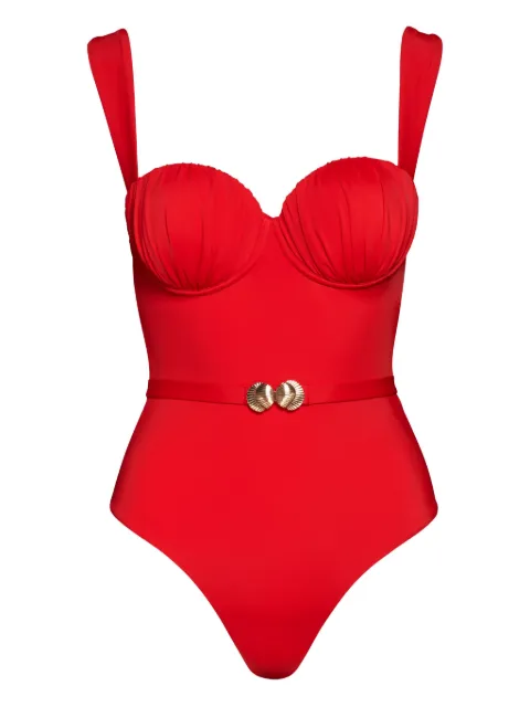 Noire Swimwear belted ruched balconette swimsuit Red NSW418