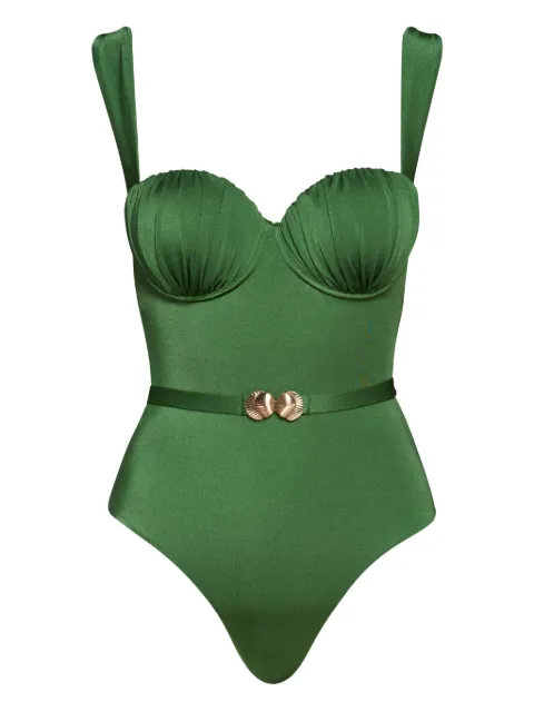 Noire Swimwear belted ruched balconette swimsuit Green NSW418