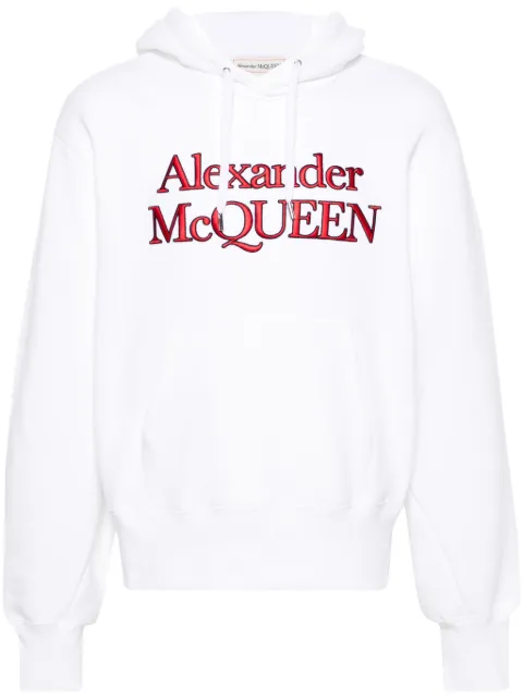 Alexander McQueen logo-embroidered cotton hoodie White 794428QXAA5