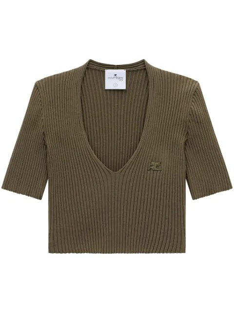 Courrèges ribbed knit V-neck top Green 224MPU164FI0001