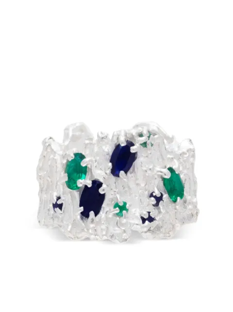 LOVENESS LEE Shitake ring Silver SHITAKESAPPHIREEMERALDARGENTIRING
