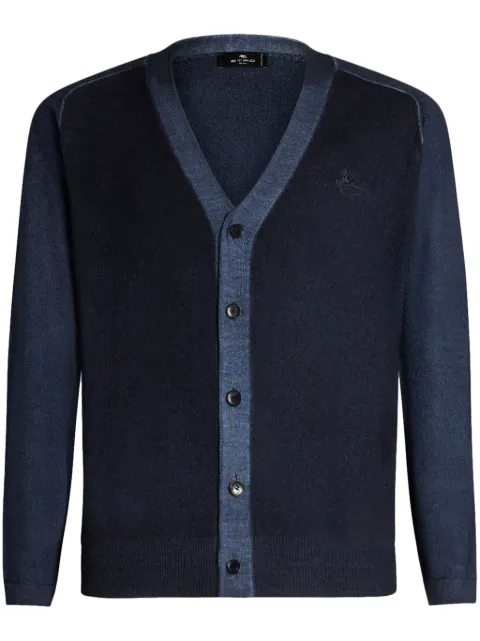 ETRO Pegaso-embroidered wool cardigan Blue MRKF0068AL258