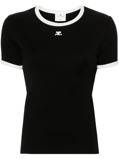 Courrèges logo-patch contrasting-trim T-shirt Black VESJTS017JS0070