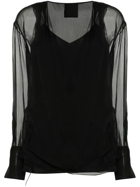 Givenchy long-sleeve silk wrap blouse Black BW618Q152V