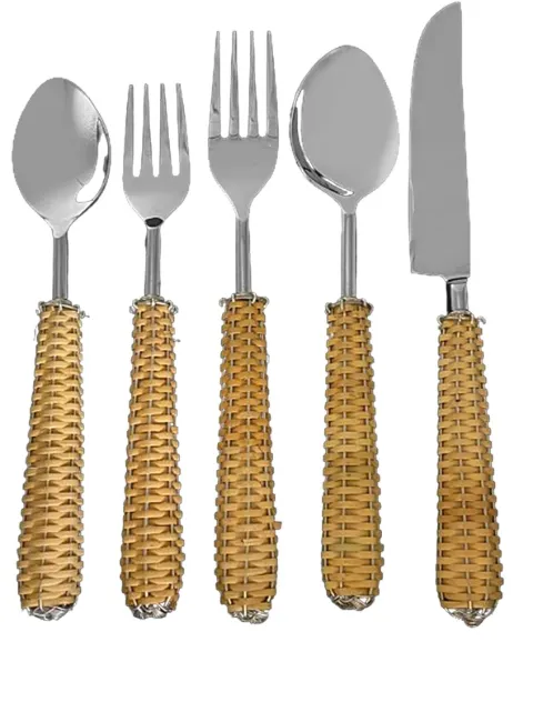 Les-Ottomans Rattan cutlery set (set of five) Silver RATTAN
