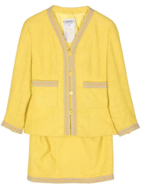 CHANEL Pre-Owned 1994 single-breasted bouclé suit Yellow 94PPO329330758VO3299