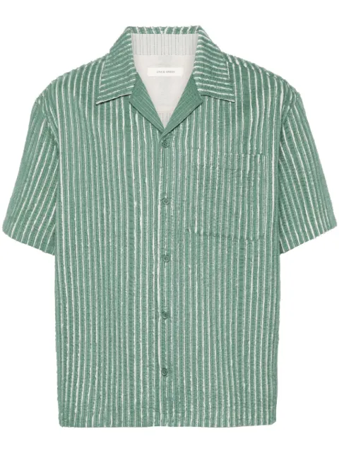 Craig Green hand-frayed striped shirt Green CGAW24CWOSHI45