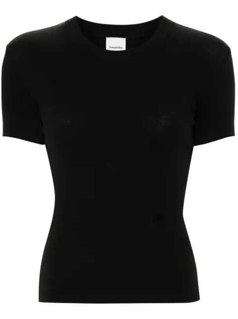Nanushka logo-embroidered cropped T-shirt Black NW24PFTP25051