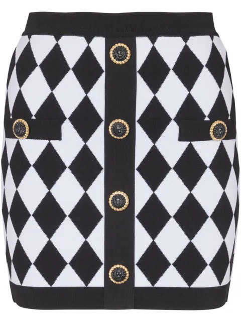 Balmain diamond-intarsia knitted miniskirt Black DF1LB292KG66