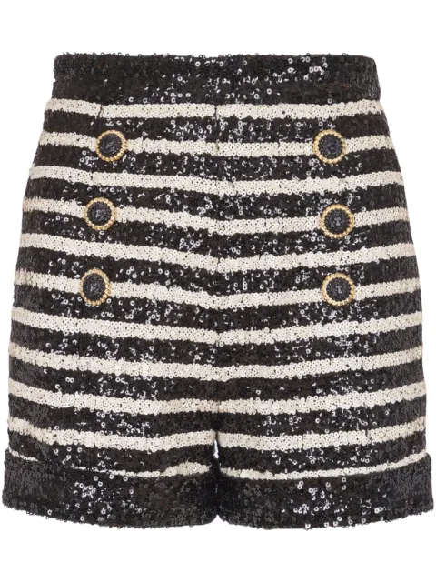 Balmain stripe-print rhinestone-embellished shorts Black DF1PA265XJ31