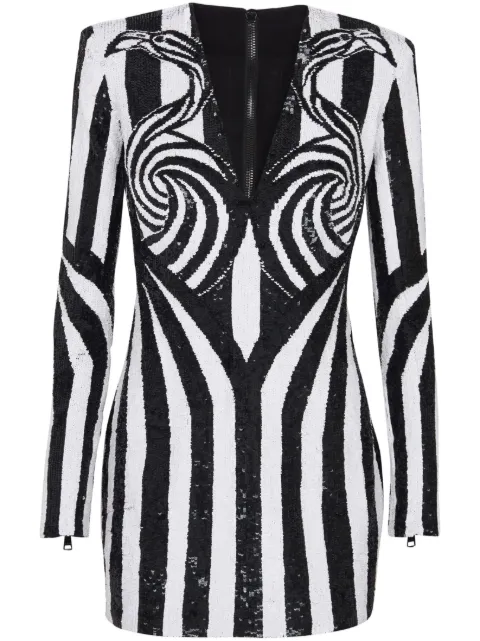 Balmain embroidered stripe short dress Black DF1R8144PC49