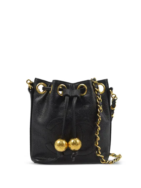 CHANEL Pre-Owned 1990-2000 CC stitch drawstring bucket shoulder bag Black KK30943