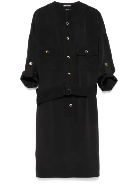 TOM FORD textured belted mini shirt dress Black AB3392FAX1251
