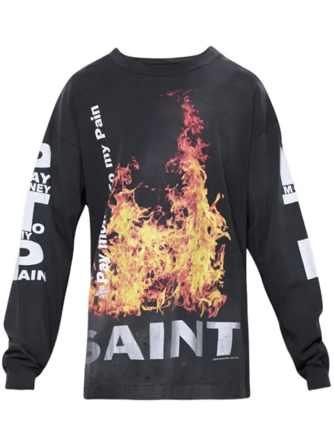 SAINT MXXXXXX fire graphic-print cotton sweatshirt Black SMYS80000C50