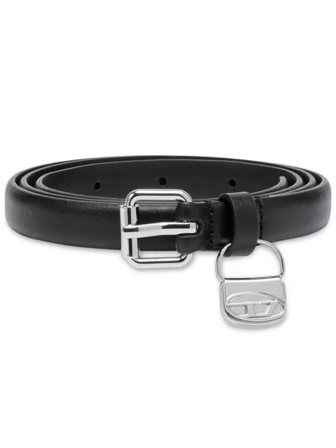 Diesel 1.4cm slim leather belt with 1DR bag charm Black X09973PR227