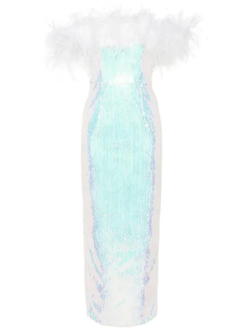 NISSA feather-trim sequin-design dress White RS14977