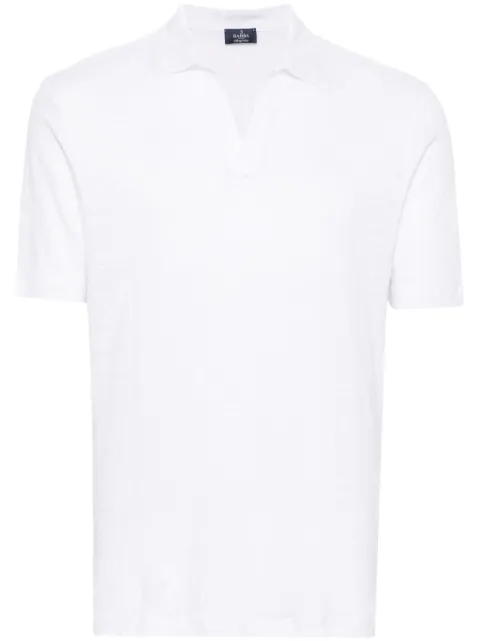 Barba V-neck linen polo shirt White 9680360560